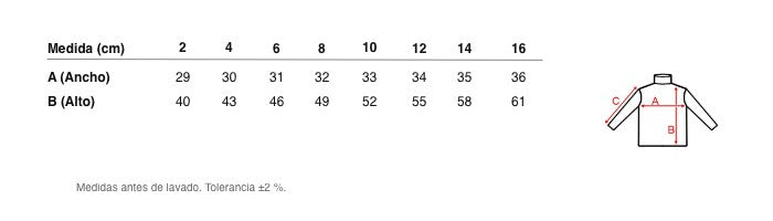 Medidas reales de 7747 CAMISETA SEMICISNE MANGA LARGA AFELPADA TÉRMICA UNISEX