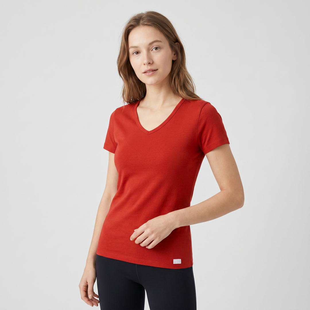 7801b CAMISETA MANGA CORTA CUELLO V - MUJER - Nina Ferry's