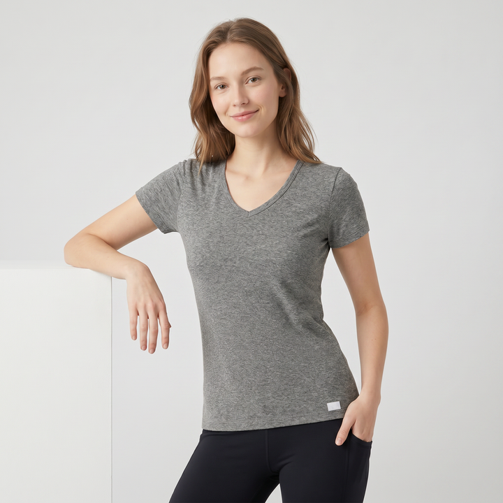 7801b CAMISETA MANGA CORTA CUELLO V - MUJER - Nina Ferry's - 129 - Gris Vigoré - 2XL - 7801060129000