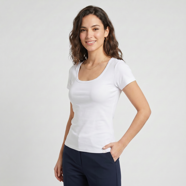 7824 CAMISETA MANGA CORTA CUELLO CUADRADO - MUJER - Nina Ferry's - 000 - Blanco - M - 7824048000000