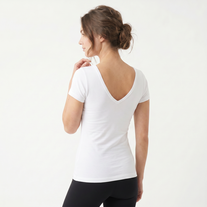 7825 CAMISETA MANGA CORTA CUELLO V DELANTE Y DETRÁS - MUJER - Nina Ferry's - 000 - Blanco - M - 7825048000000