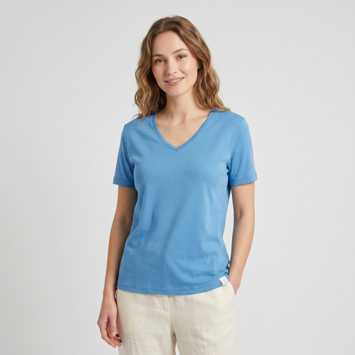 7834 CAMISETA MANGA CORTA ANCHA . CUELLO V - MUJER - Nina Ferry's