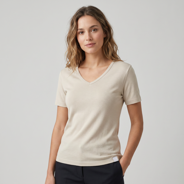 7834 CAMISETA MANGA CORTA ANCHA . CUELLO V - MUJER - Nina Ferry's