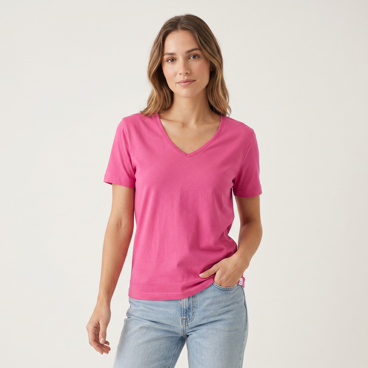 7834b CAMISETA MANGA CORTA ANCHA . CUELLO V - MUJER - Nina Ferry's