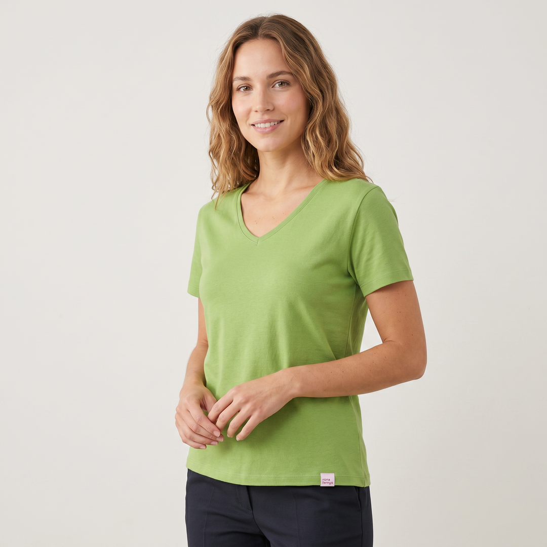 7834 CAMISETA MANGA CORTA ANCHA . CUELLO V - MUJER - Nina Ferry's - 822 - Verde - L - 7834052822000