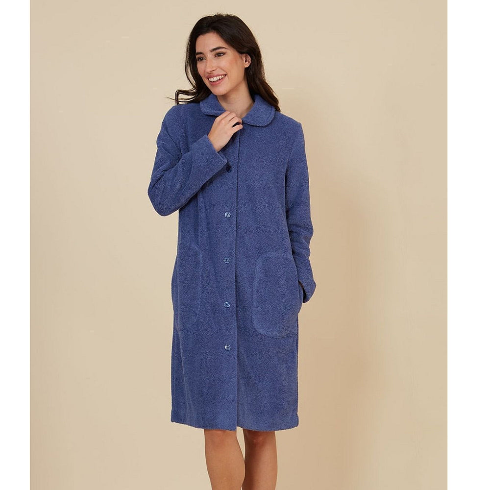 BATA POLAR TÉRMICA BOTONES Y BOLSILLOS AZUL MEDIO Único S