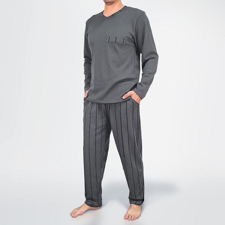 0931 PIJAMA 100% ALGODÓN BORDADO CON BOLSILLOS 115-Gris