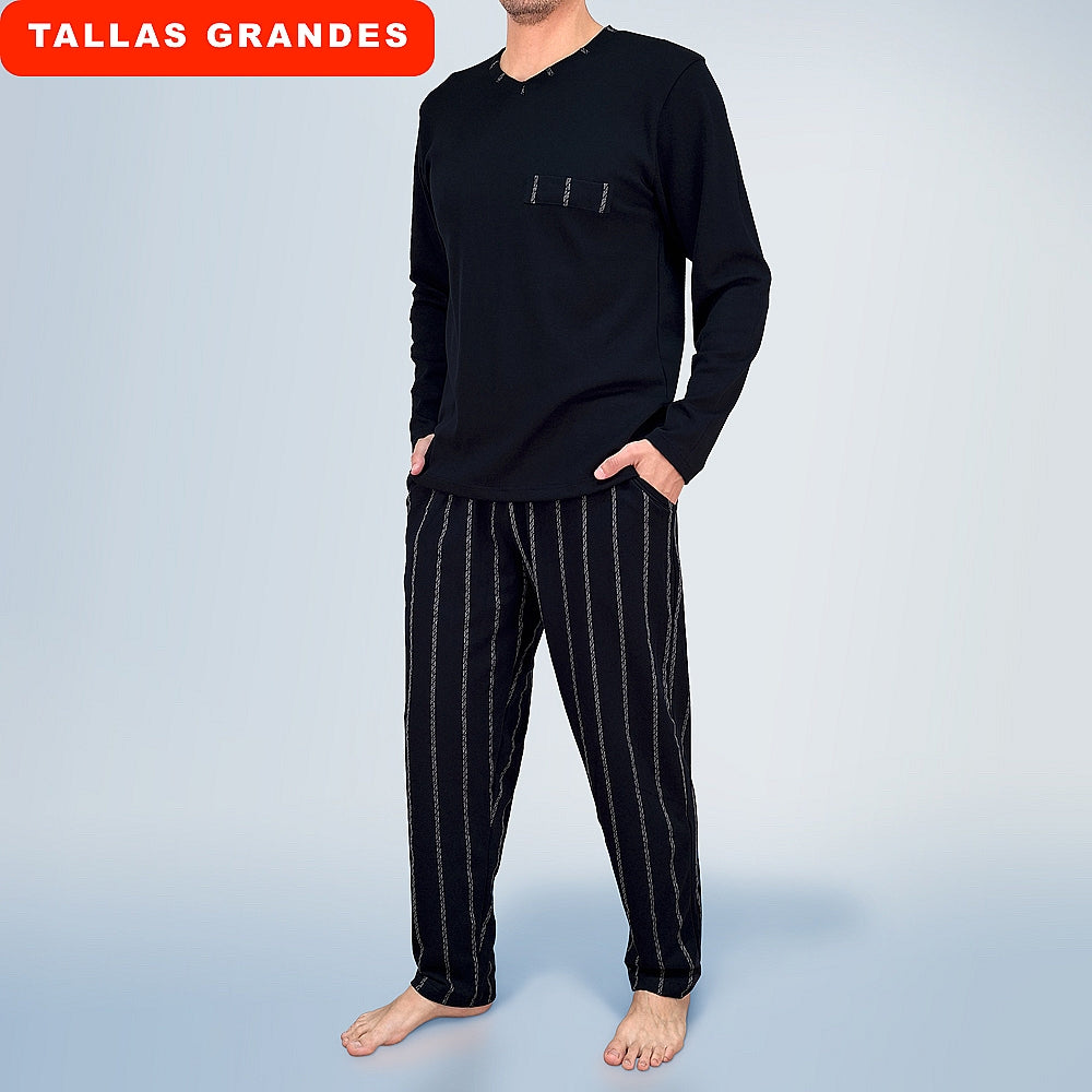 0931b PIJAMA 100% ALGODÓN BORDADO CON BOLSILLOS 036-Marino 2XL