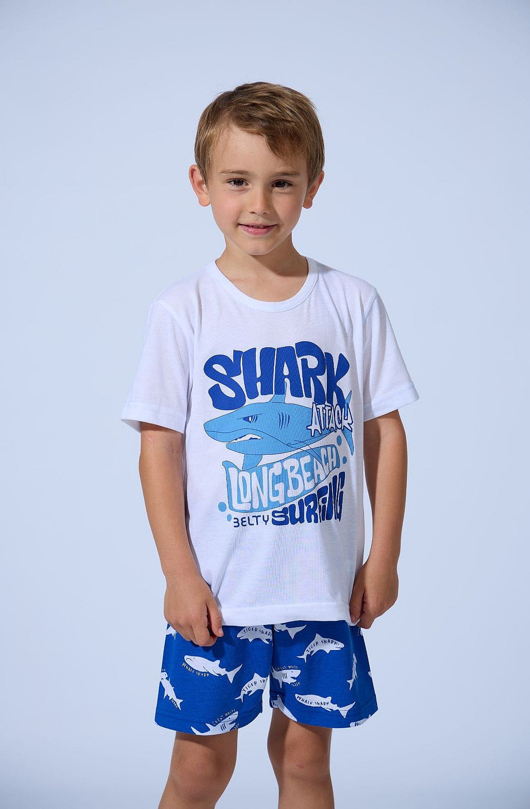 PIJAMA NIÑO CORTO TIBURONES Azul