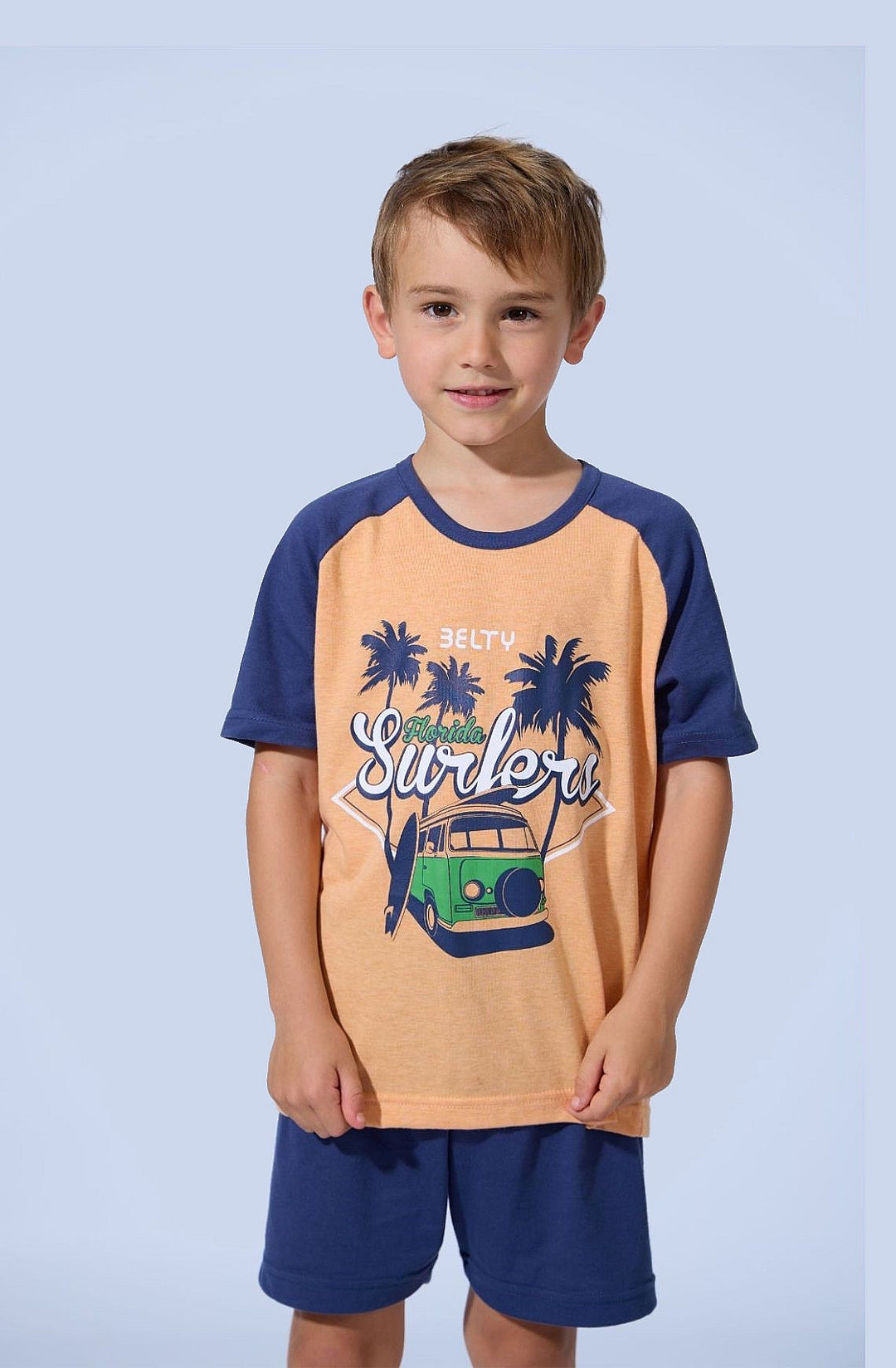 PIJAMA NIÑO CORTO SURFERS Naranja