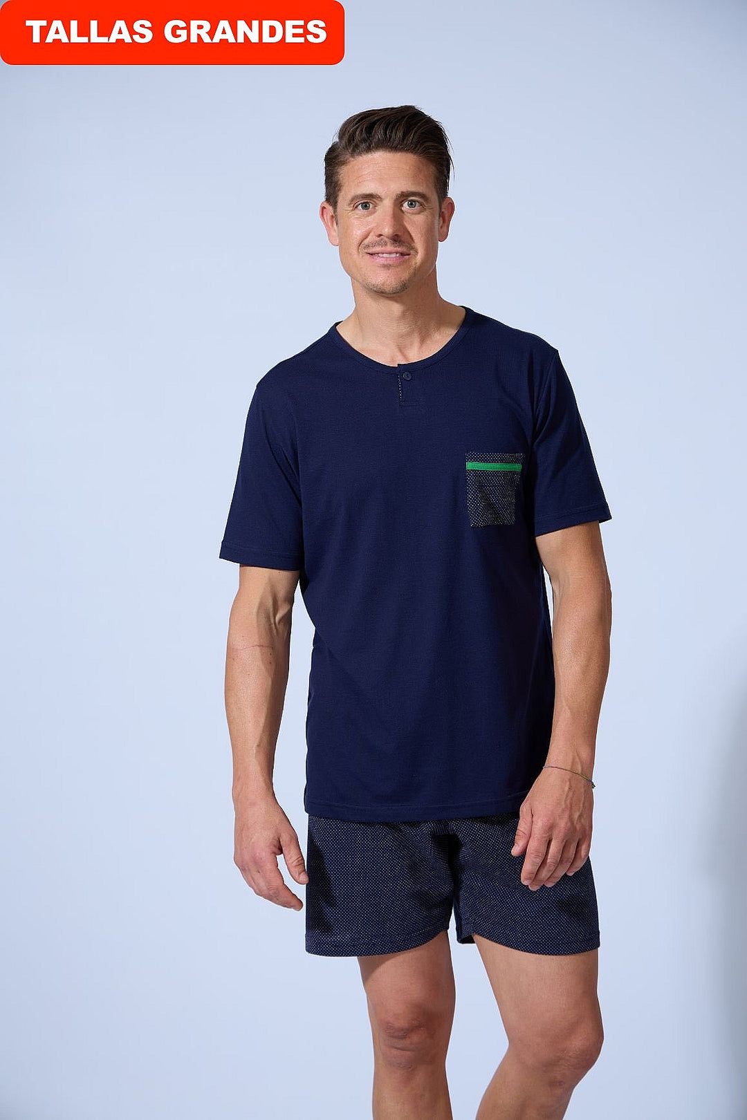 PIJAMA HOMBRE CORTO CON BOLSILLO LUNARES Marino