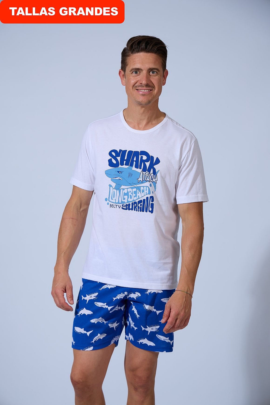 PIJAMA HOMBRE CORTO TIBURONES Azul