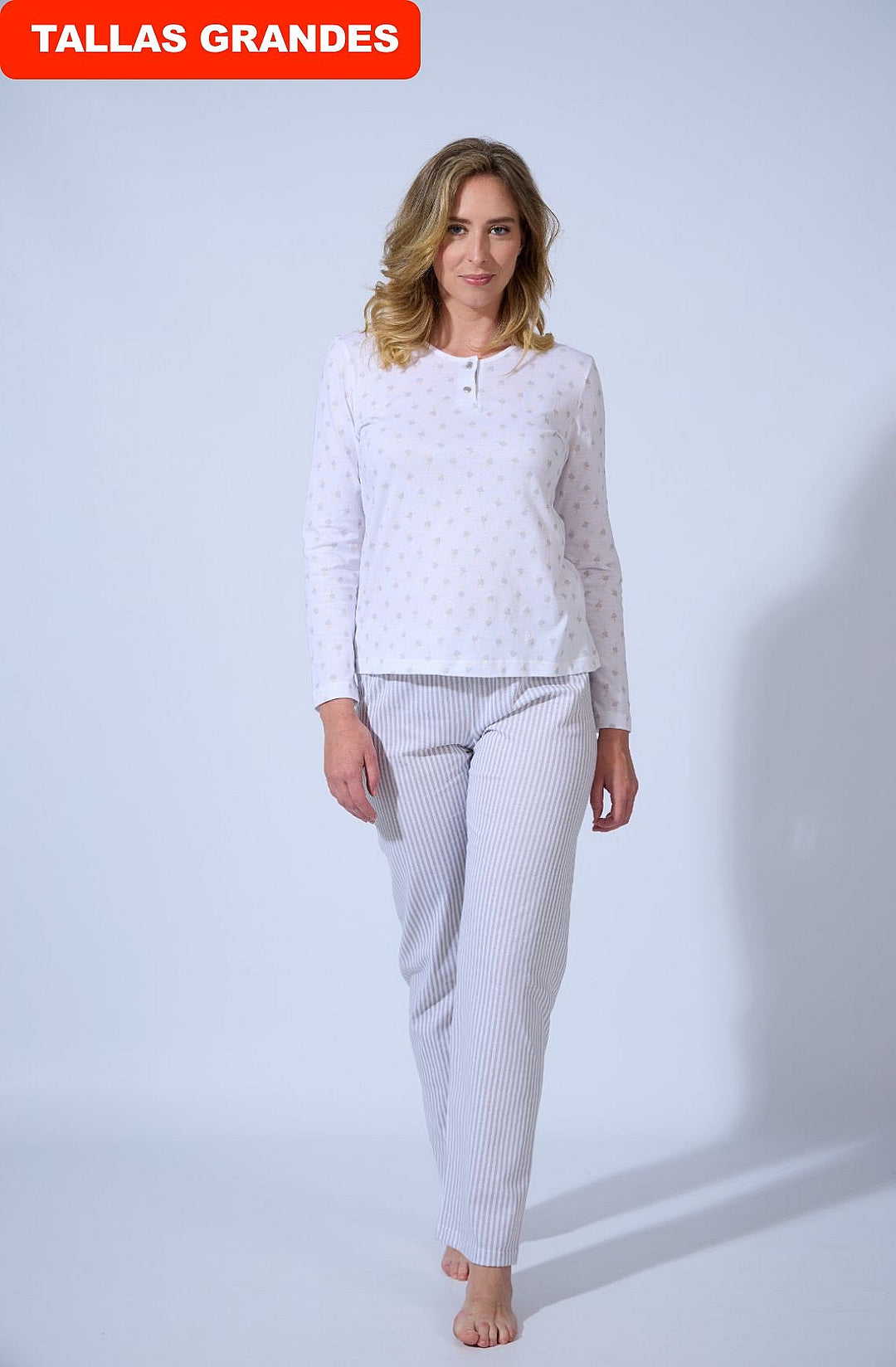 PIJAMA MUJER LARGO ALGODÓN ENTRETIEMPO Gris