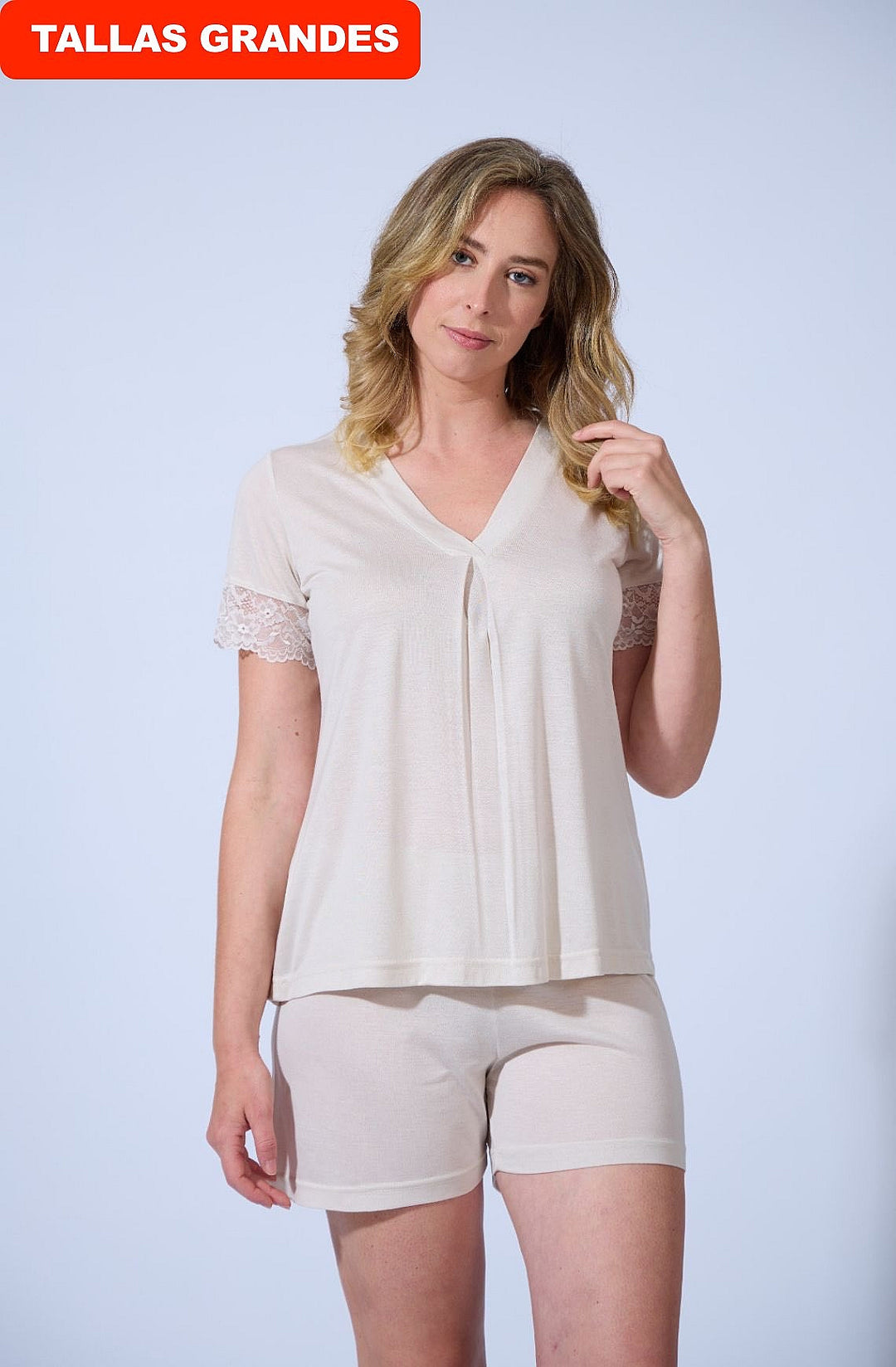 PIJAMA MUJER CORTO ENCAJE Beige 2XL