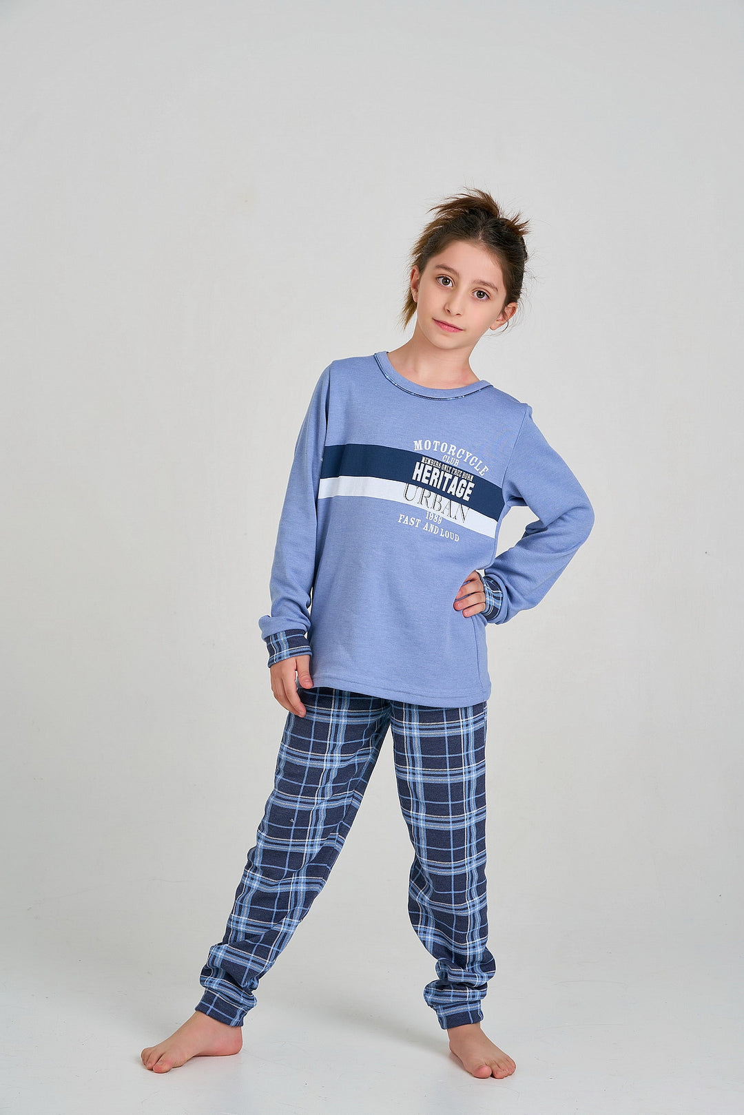 PIJAMA AFELPADO NIÑO HERITAGE AZUL CON ESTAMPADO DE MOTO Azul