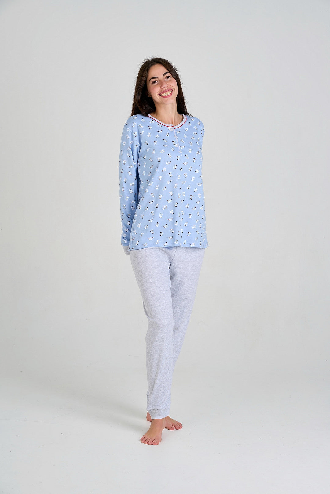 PIJAMA AFELPADO DE MUJER AZUL CON ESTAMPADO FLORAL Azul