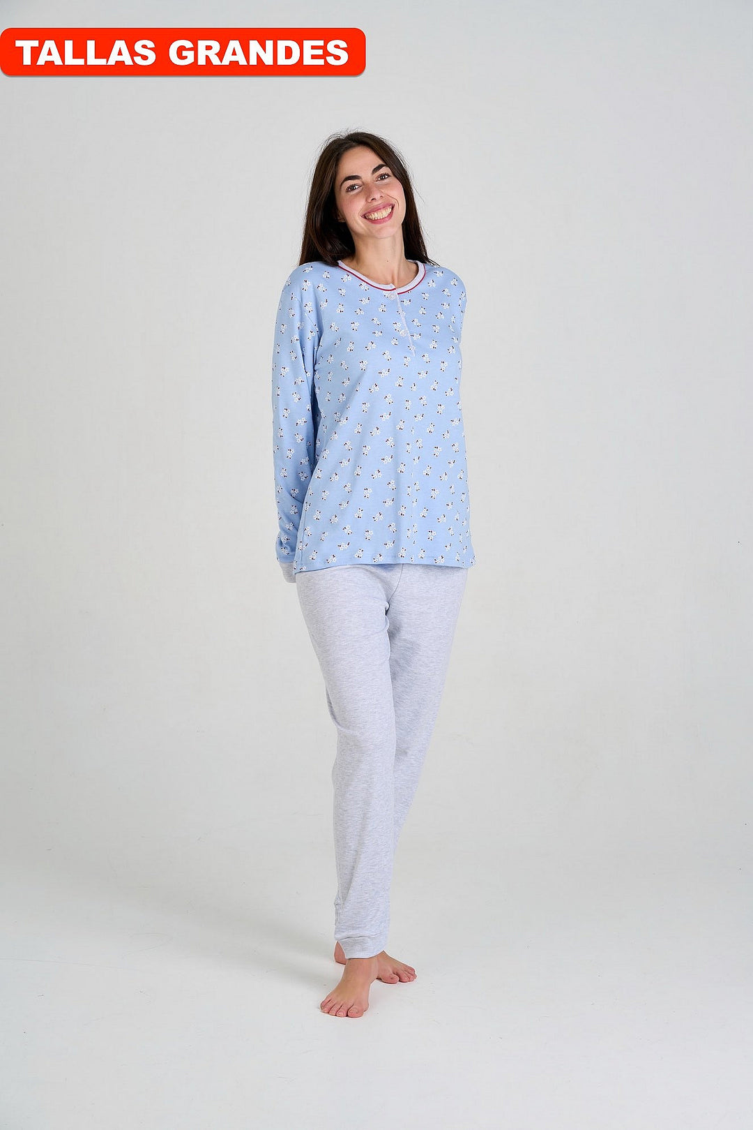 PIJAMA AFELPADO DE MUJER AZUL CON ESTAMPADO FLORAL Azul