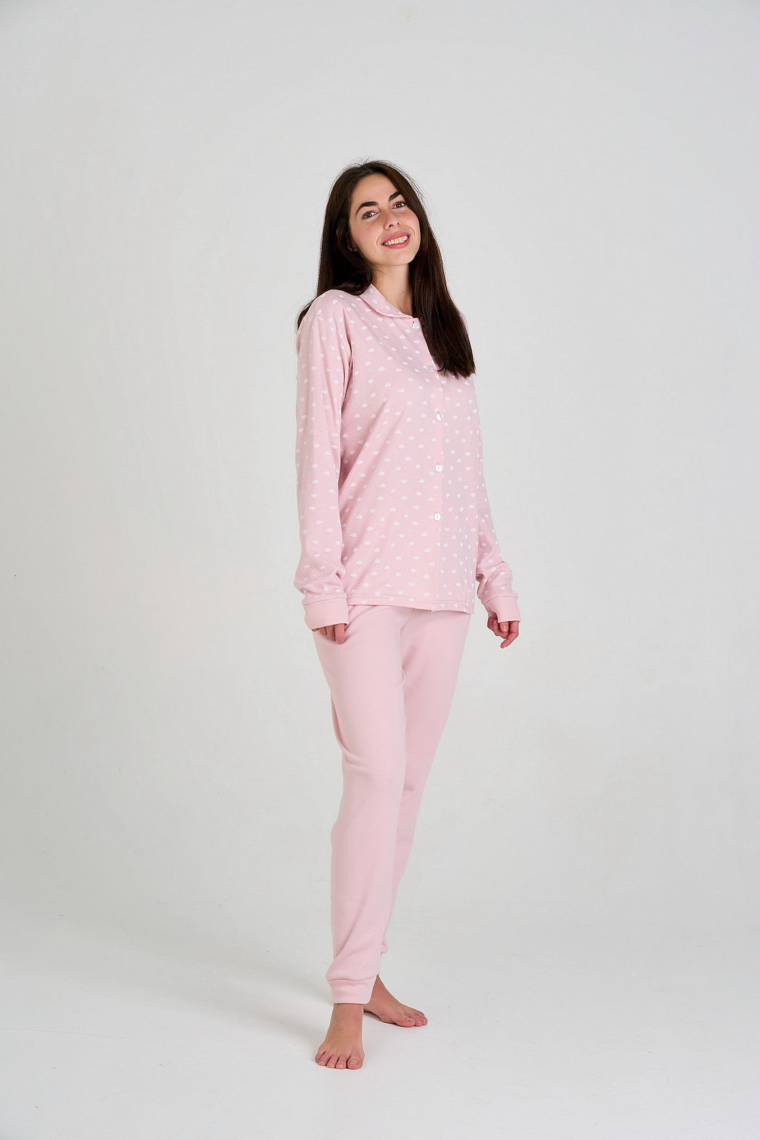 PIJAMA AFELPADO ABIERTO DE MUJER ROSA CON ESTAMPADO NUBES Rosa