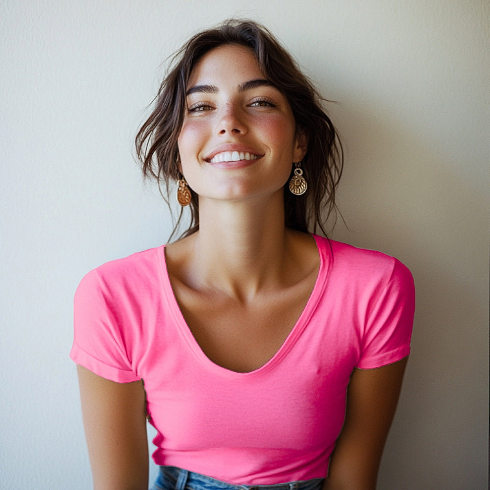 7825 CAMISETA MANGA CORTA CUELLO V DELANTE Y DETRÁS