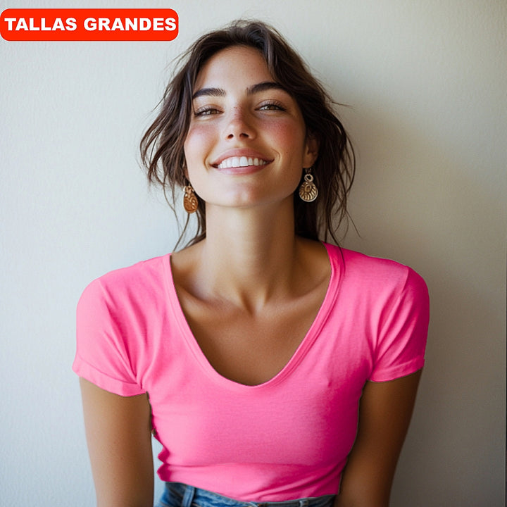 7825b CAMISETA MANGA CORTA CUELLO V DELANTE Y DETRÁS