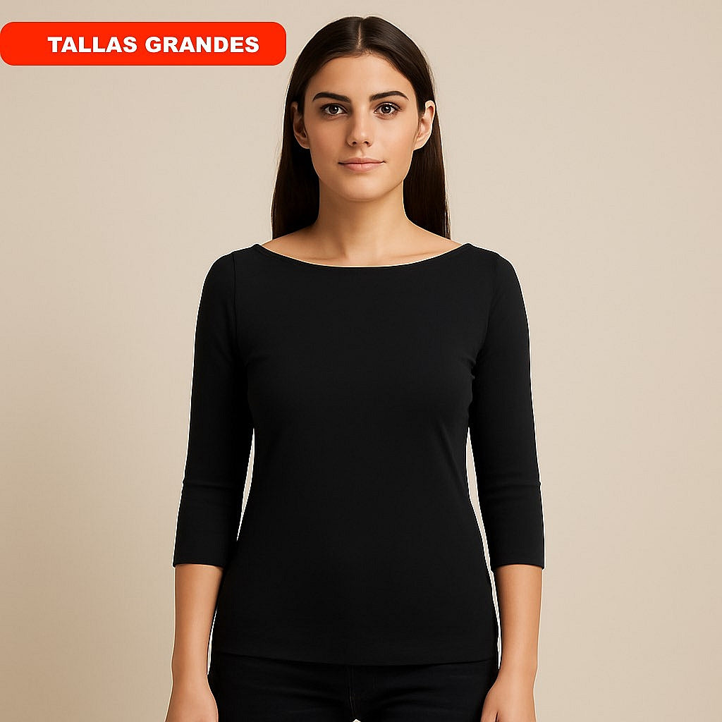 7802b CAMISETA MANGA FRANCESA 009-Negro 2XL