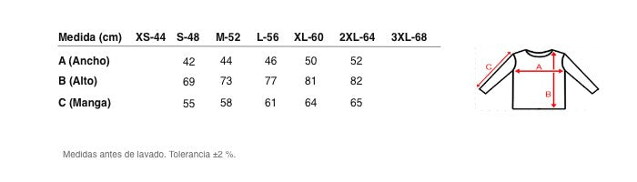 Medidas reales de 9203 CAMISETA TÉRMICA MANGA LARGA SECADO RÁPIDO