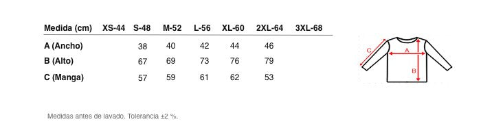 Medidas reales de 9253b CAMISETA MANGA LARGA AFELPADA TÉRMICA