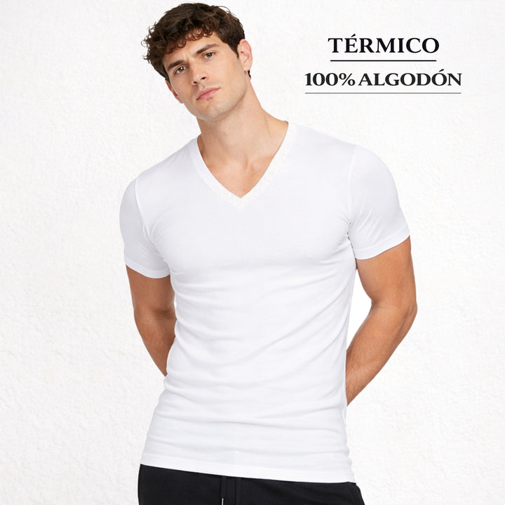 9255b CAMISETA MANGA CORTA AFELPADA TÉRMICA . CUELLO V 000-Blanco 2XL-64