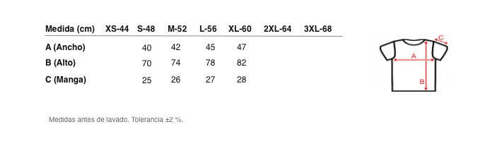 Medidas reales de 9256 CAMISETA MANGA CORTA TRICAPA