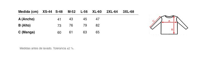 Medidas reales de 9257 CAMISETA MANGA LARGA TRICAPA