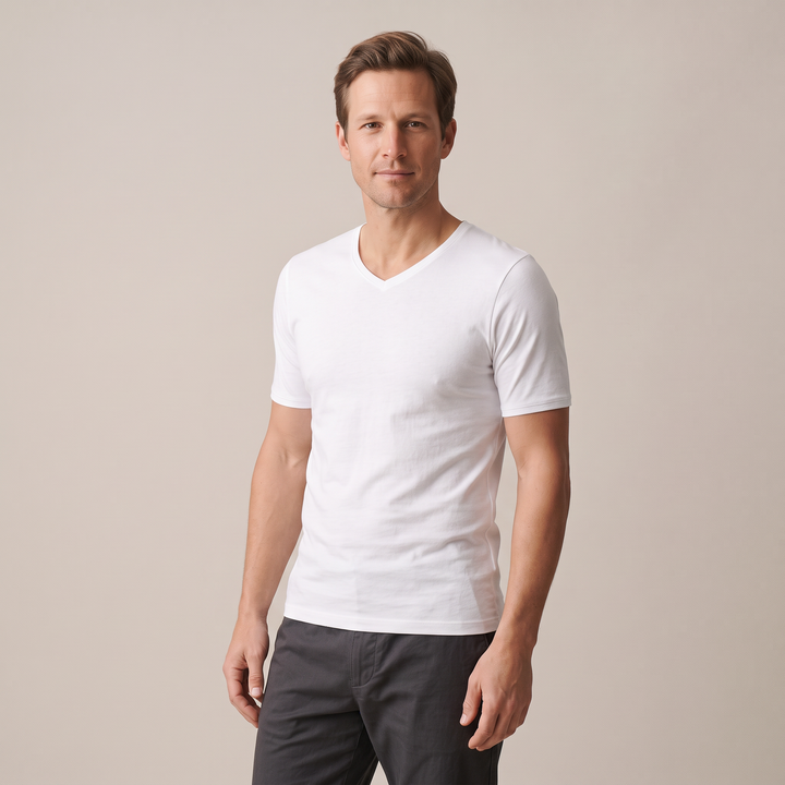 9268 SHORT-SLEEVE T-SHIRT IN ADJUSTABLE FABRIC. V-NECK. WINTER FABRIC.