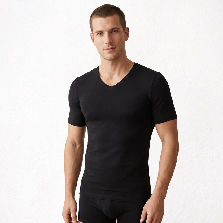 9268 CAMISETA MANGA CORTA TEJIDO ADAPTABLE. CUELLO V. TEJIDO INVIERNO 009-Negro