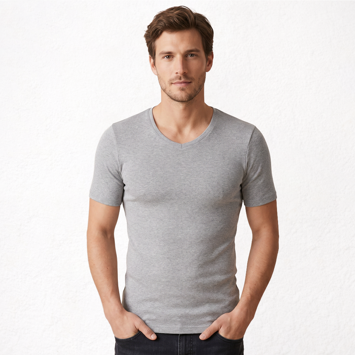 9268 CAMISETA MANGA CORTA TEJIDO ADAPTABLE. CUELLO V. TEJIDO INVIERNO 129-Gris Vigoré