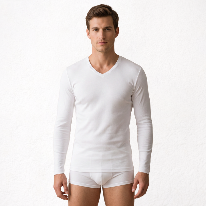 9269 CAMISETA MANGA LARGA TEJIDO ADAPTABLE. CUELLO V 000-Blanco