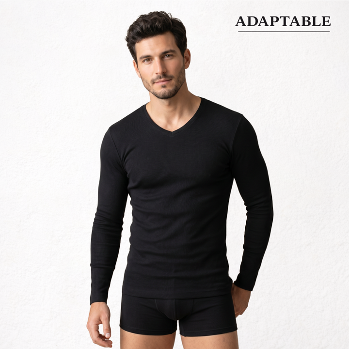 9269 CAMISETA MANGA LARGA TEJIDO ADAPTABLE. CUELLO V 009-Negro