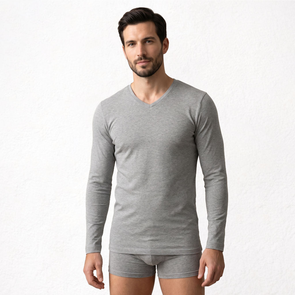 9269 CAMISETA MANGA LARGA TEJIDO ADAPTABLE. CUELLO V 129-Gris Vigoré