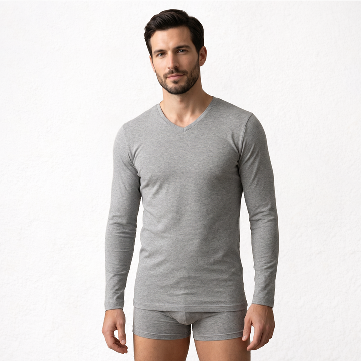 9269 CAMISETA MANGA LARGA TEJIDO ADAPTABLE. CUELLO V 129-Gris Vigoré