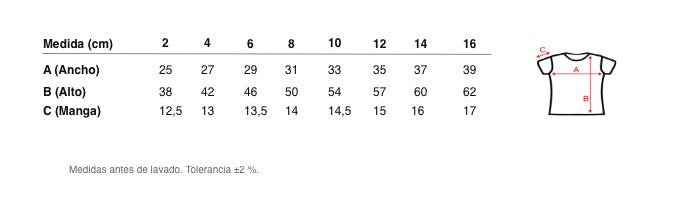 Medidas reales de 9813 CAMISETA MANGA CORTA TÉRMICA SECADO RÁPIDO NIÑA