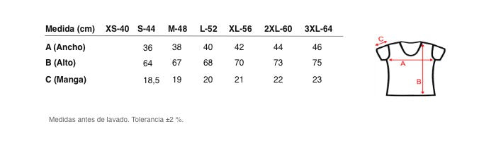 Medidas reales de 9825b CAMISETA MANGA CORTA TÉRMICA SECADO RÁPIDO