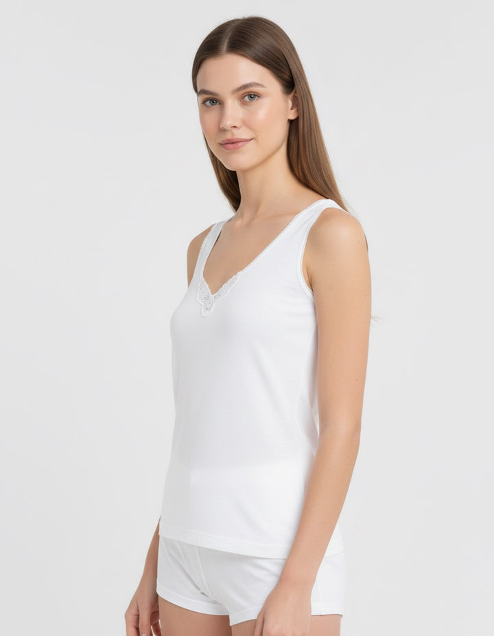 5832b WIDE STRAPS T-SHIRT WITH DECORATION 100% ANTI-ALLERGIC COTTON